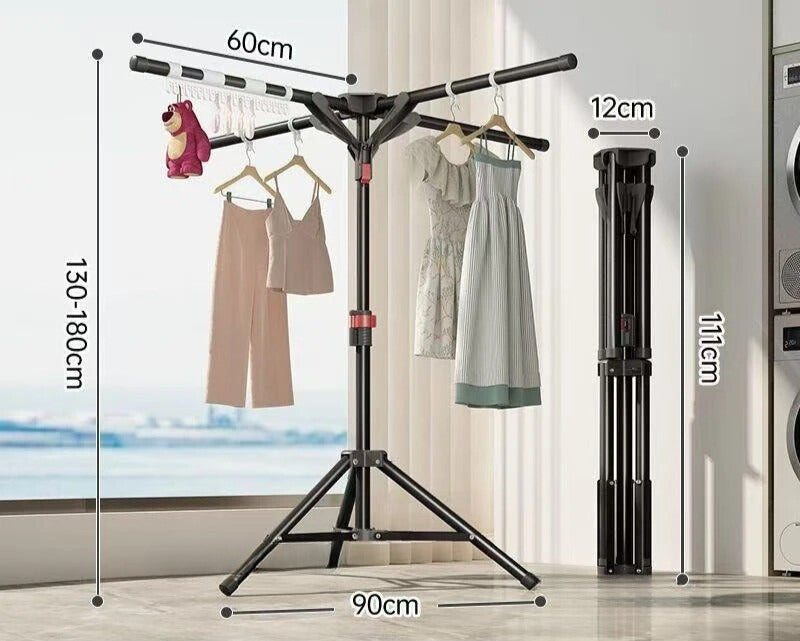 Étendoir à Linge Pliable avec Trépied Séchoir Rotatif Compact noir